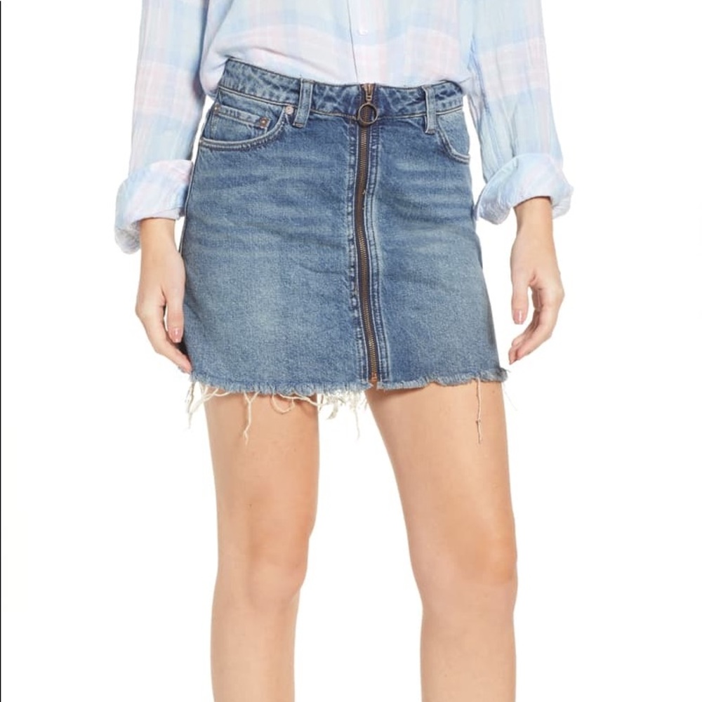 Free People Zip it Up Mini Denim Mini Skirt